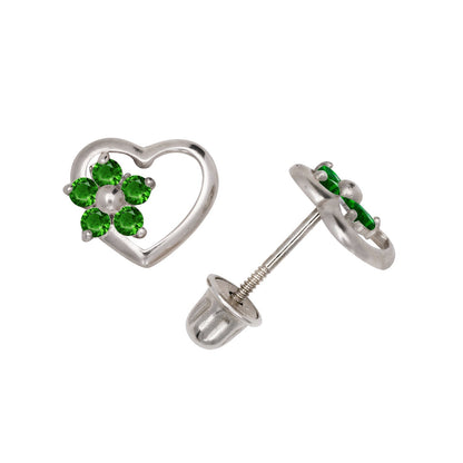 14K Yellow & White Gold Heart Shaped CZ Stud Earrings for Women