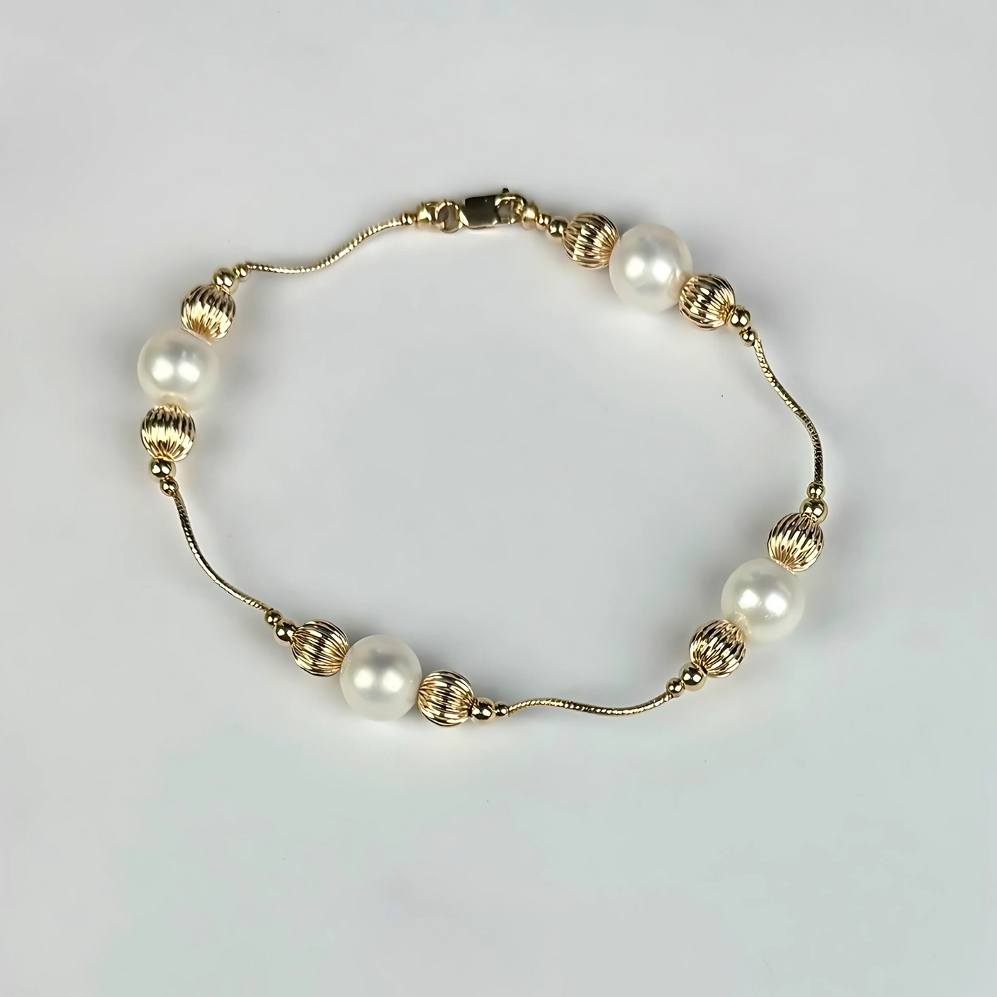 14K Yellow Gold Elegant Pearl & Gold Ball Bracelets for Women