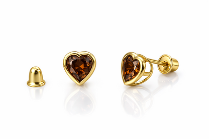 14K Yellow Gold Heart Bithstone Stud Earrings  5mm x 5mm