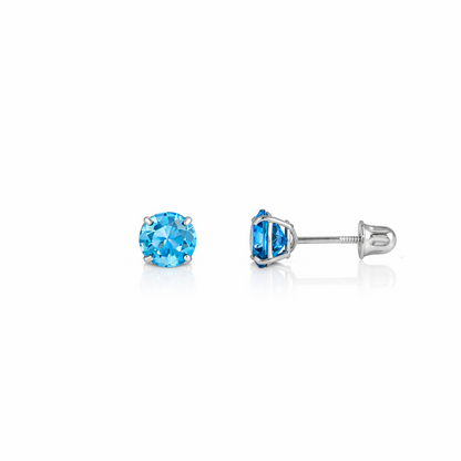 14K Solid White Gold 3mm Round Birthstone Stud Earrings with screw back