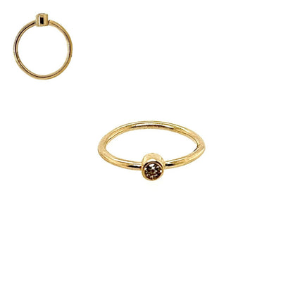 14K Solid Yellow Gold Bezel Nose Ring Hoop with 1.5mm CZ Stone