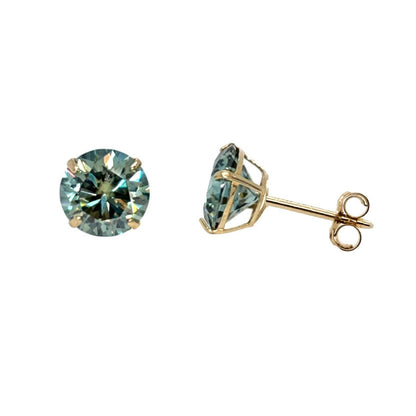 14K Gold GRA Certified D-VVS1 Round Green Moissanite Push Back Studs Earrings