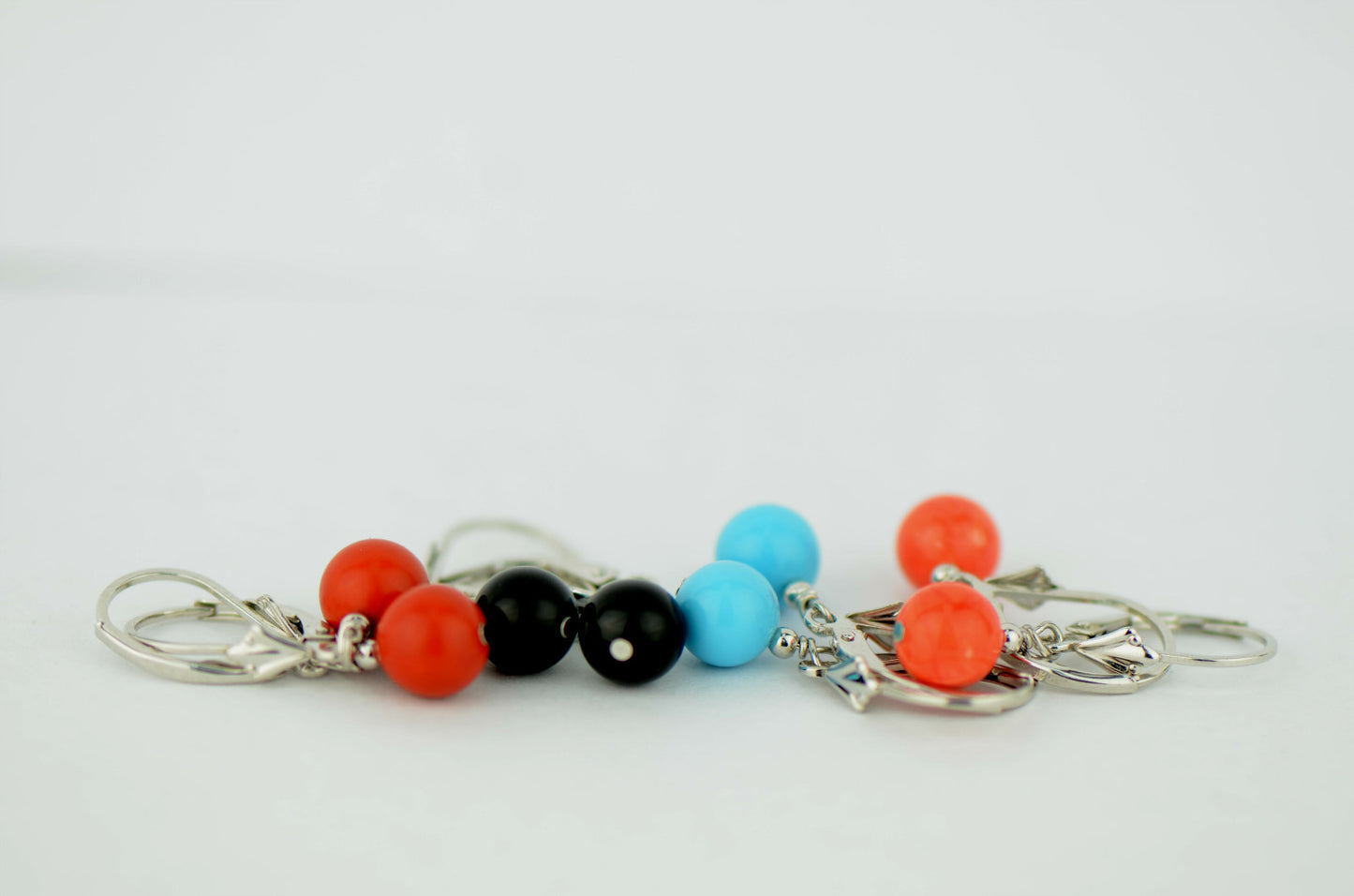 925 Silver Reconstituted Turquoise, Coral and Genuine Onyx