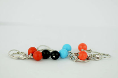 925 Silver Reconstituted Turquoise, Coral and Genuine Onyx