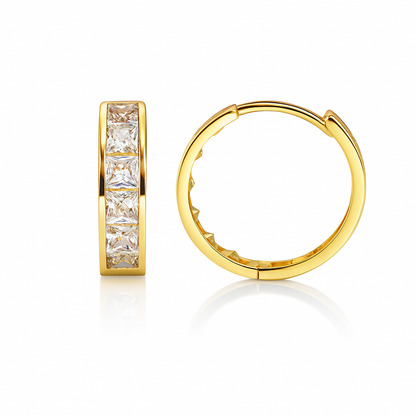 14K Yellow Gold Princess Cut Huggie Hoop Earrings