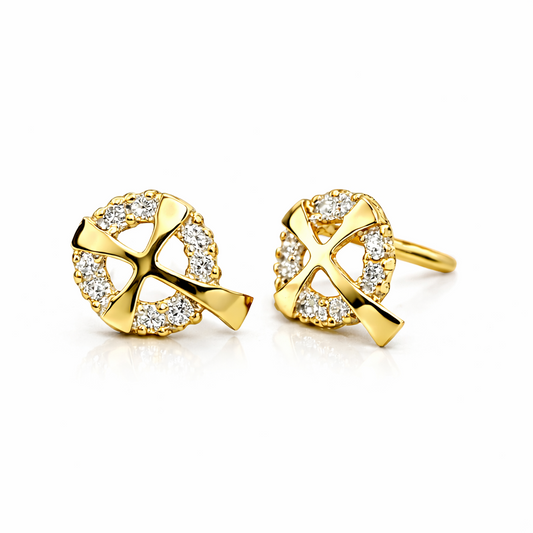14K White or Yellow Gold Cross CZ Stud Earrings