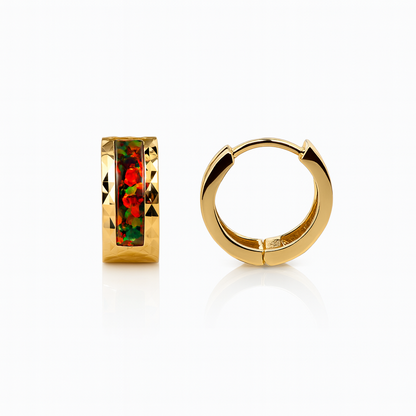 14k Yellow Gold Black Opal Huggie Hoop Earrings