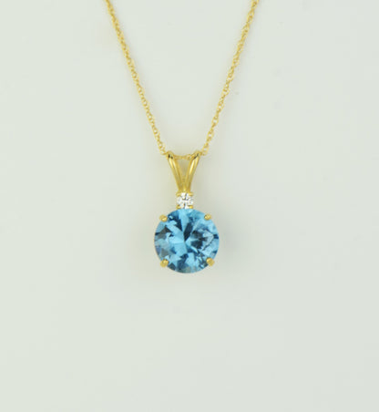 14k Yellow Gold Round CZ Birthstone Pendant