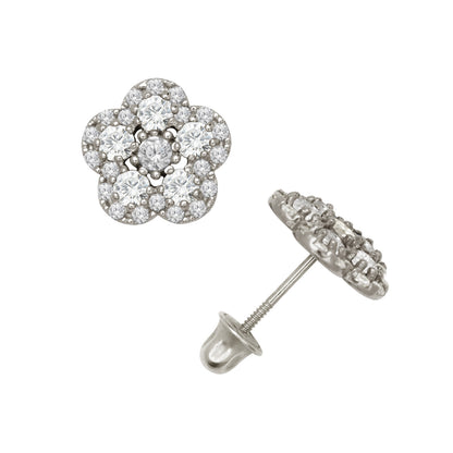 14k Yellow or White Gold CZ Flower Birthstone Stud Screw Back Earrings