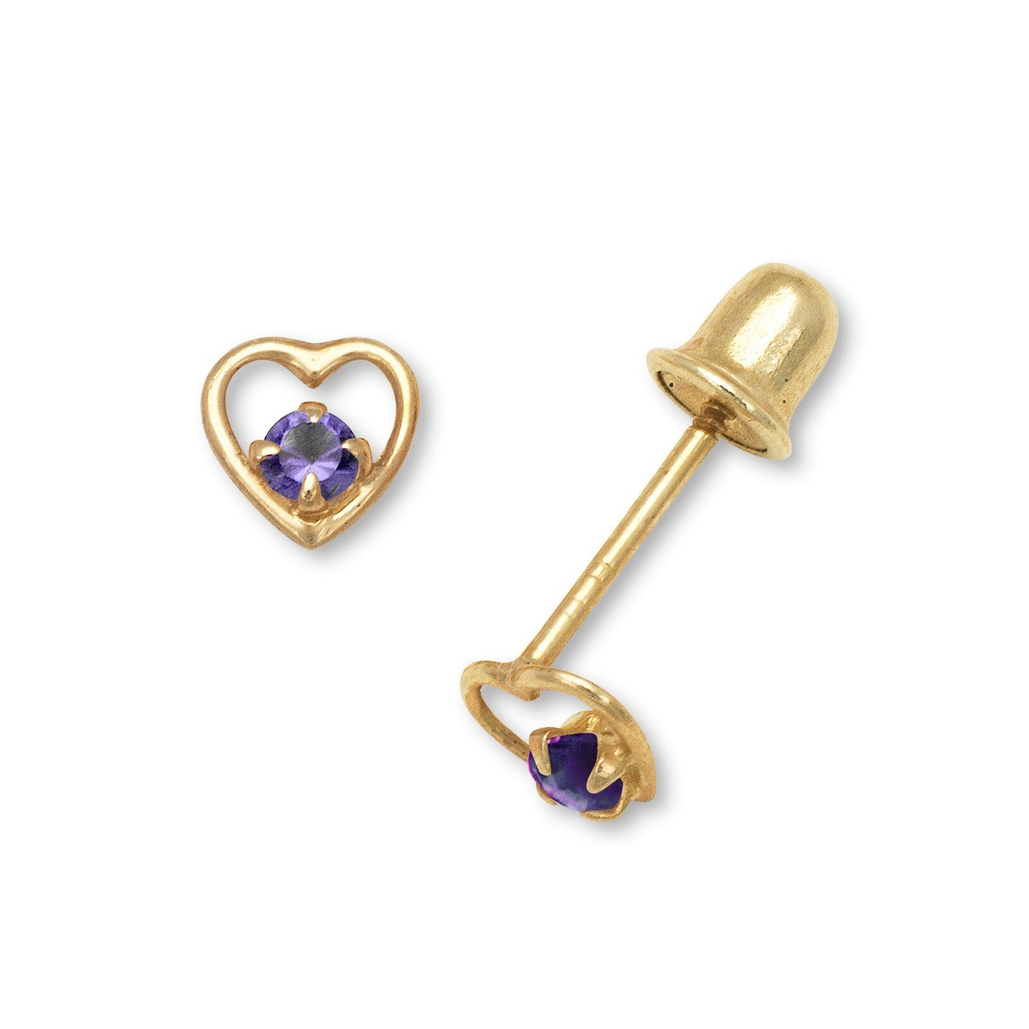 14K Yellow Gold  Birthstone Heart Shape Stud Earrings for Girl