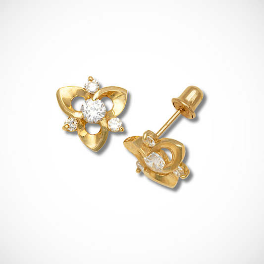 14K Yellow Gold Flower Stud Earrings For Women