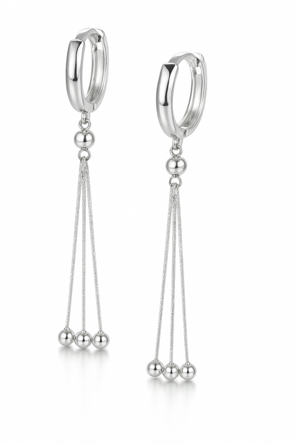 14k Yellow / White Gold Dangle Ball Chain Huggie Earrings