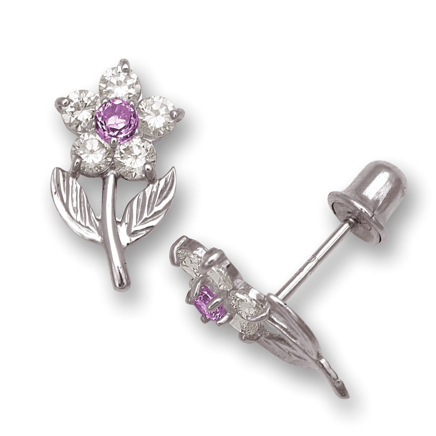 14K Yellow & White Gold Flower Shape Stud Earrings for Women