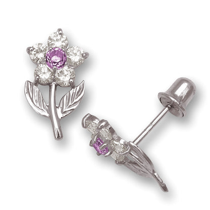 14K Yellow & White Gold Flower Shape Stud Earrings for Women
