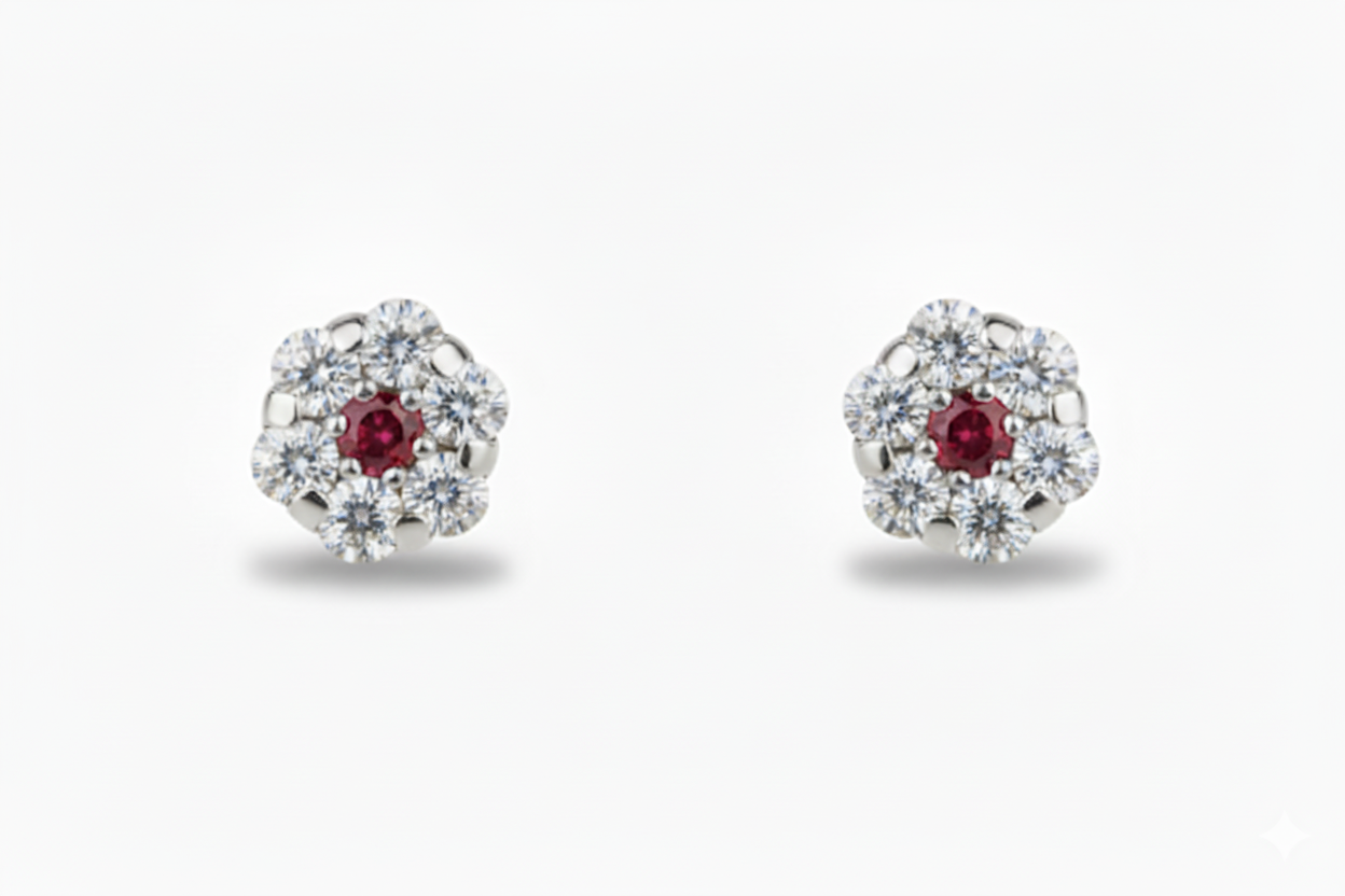 14K White Gold Flower Shaped  Screw Back Stud Earrings for Women