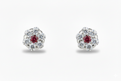 14K White Gold Flower Shaped  Screw Back Stud Earrings for Women
