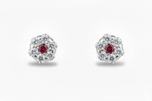 14K White Gold Flower Shaped  Screw Back Stud Earrings for Women