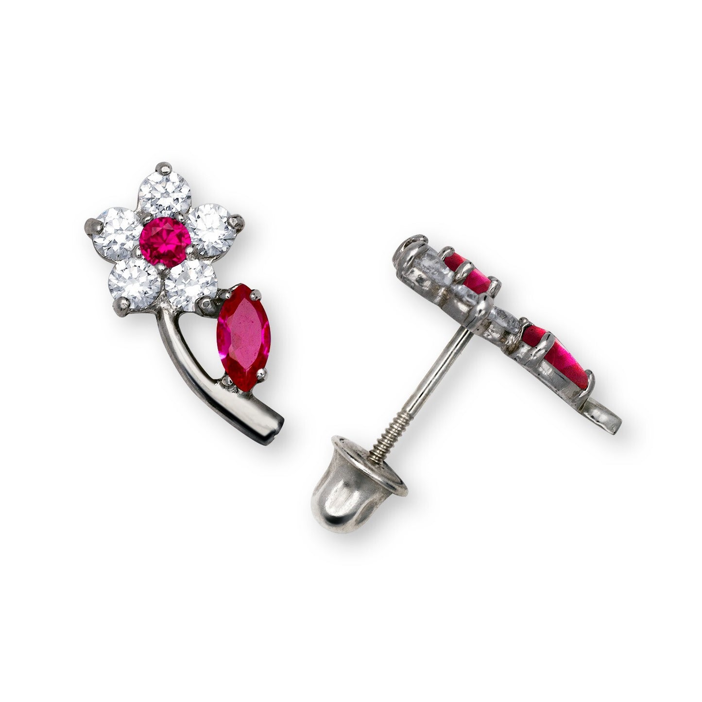 14K Yellow & White Gold Flower Shaped Beautiful Studs Earrings for Girls