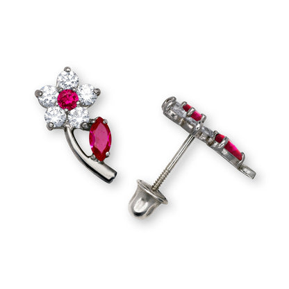14K Yellow & White Gold Flower Shaped Beautiful Studs Earrings for Girls