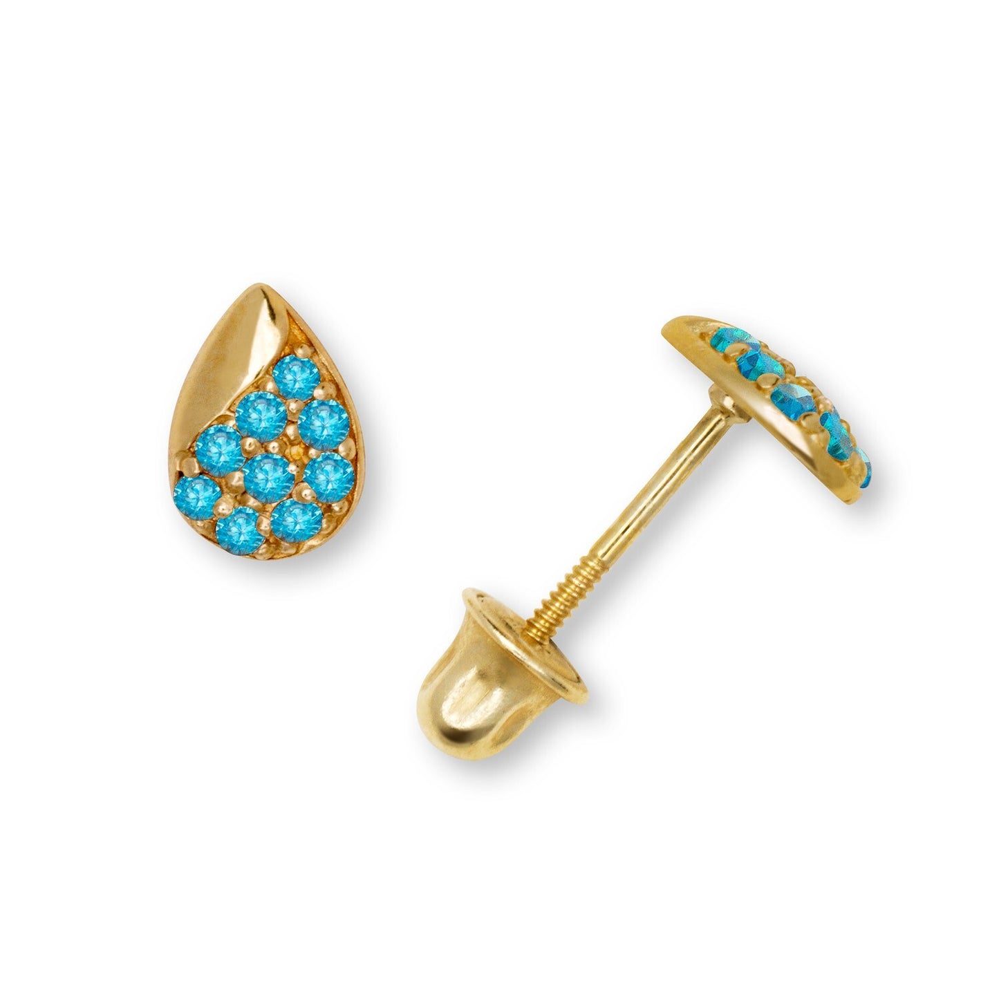 14K Yellow & White Gold CZ Teardrop Stud with Shiny Stones Earrings for Women
