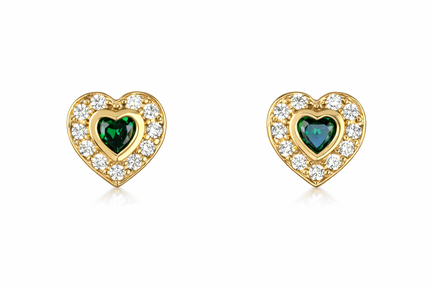 14k Solid Yellow Gold Halo Heart Stud Earrings