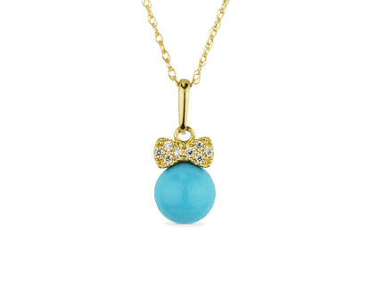 14K Yellow Gold Bow Tie Turquoise CZ Pendant NO CHAIN