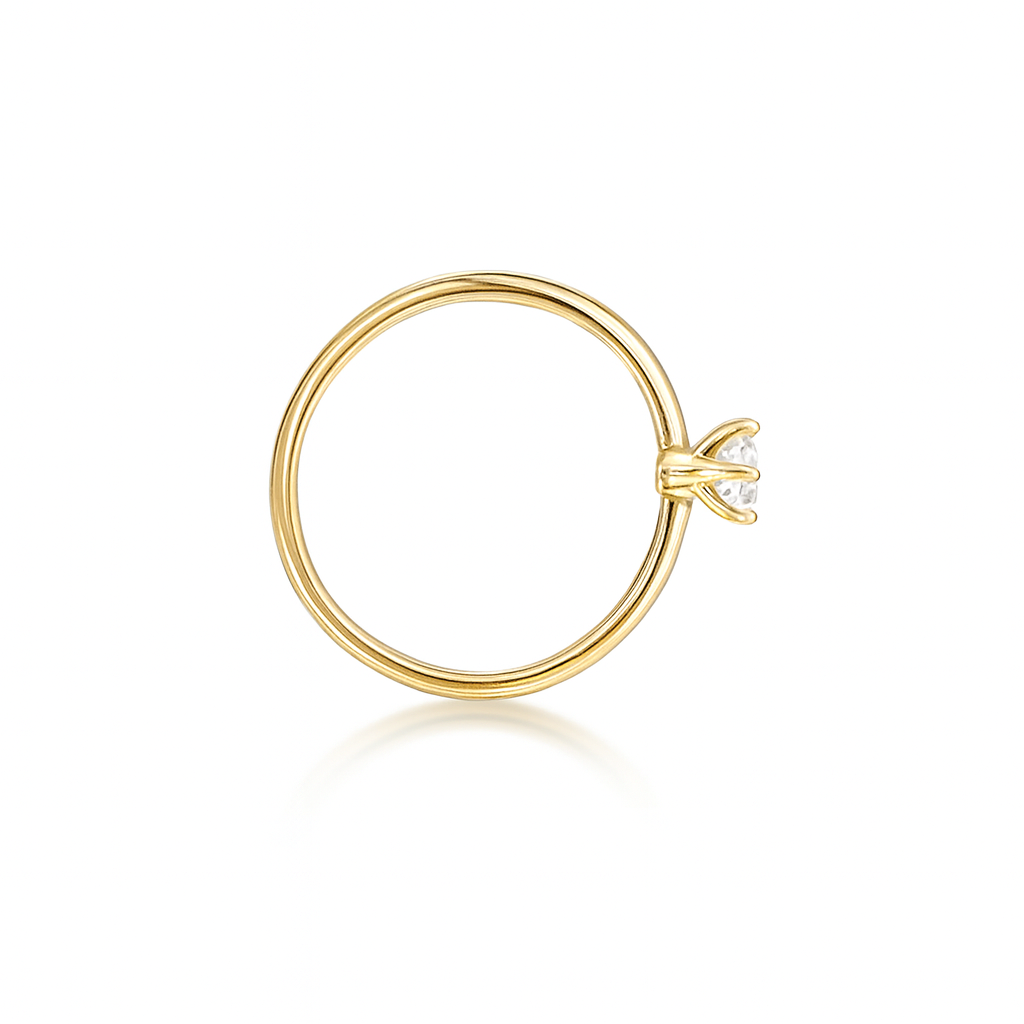 14K Solid Yellow Gold Nose Ring Hoop with 2mm CZ Stone