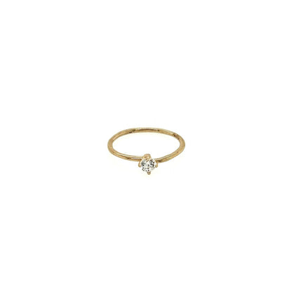 14K Solid Yellow Gold Nose Ring Hoop with 2mm CZ Stone