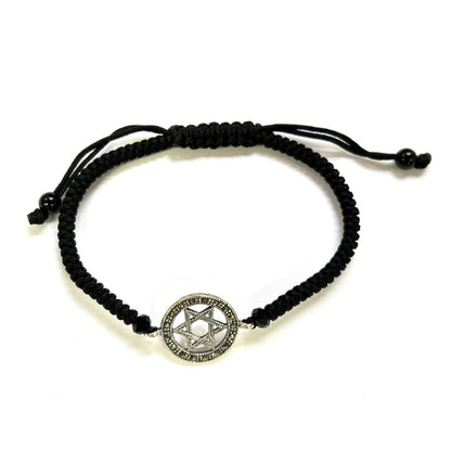 925 Sterling Silver String Bracelet Star of David 6" Adjustable to 11"