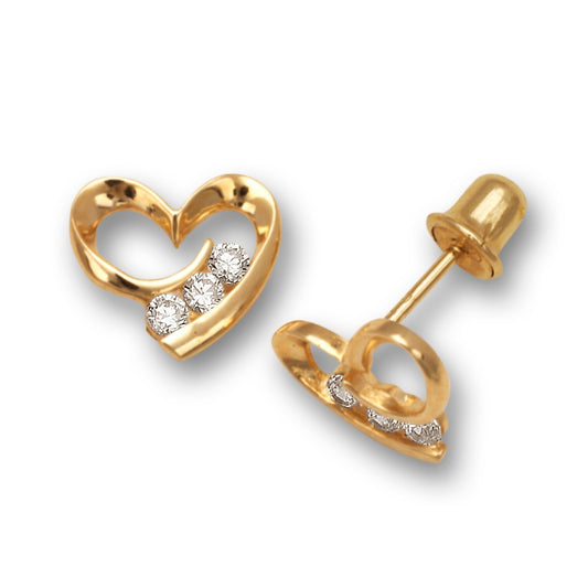 14K Yellow & White Gold Heart Shaped Stud for Women