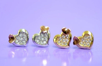14K White Yellow Gold Heart Shape CZ Stud Earrings