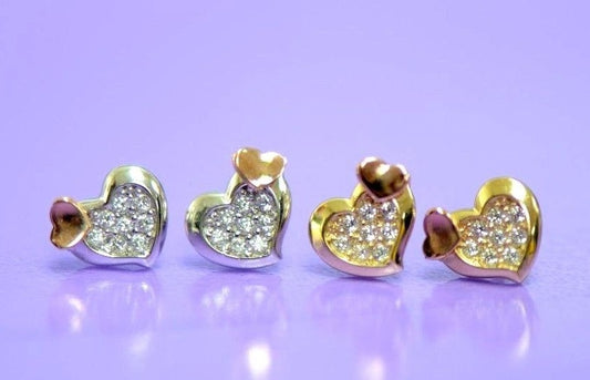14K White Yellow Gold Heart Shape CZ Stud Earrings