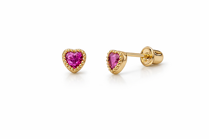 14k Yellow Gold Heart CZ Birthstone Earrings