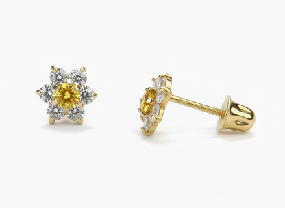 14k Yellow Gold Beautiful Flower Shaped Earrings for Women