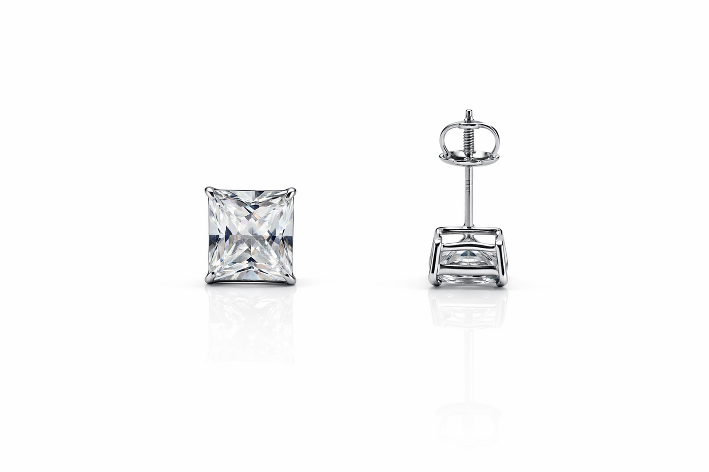 14k White Gold Beautiful Square AAA Quality CZ Screw Back  Earrings for Women