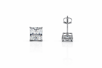 14k White Gold Beautiful Square AAA Quality CZ Screw Back  Earrings for Women