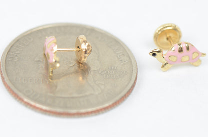 14K Yellow Gold Turtle Screw Backs Children's Stud Earrings