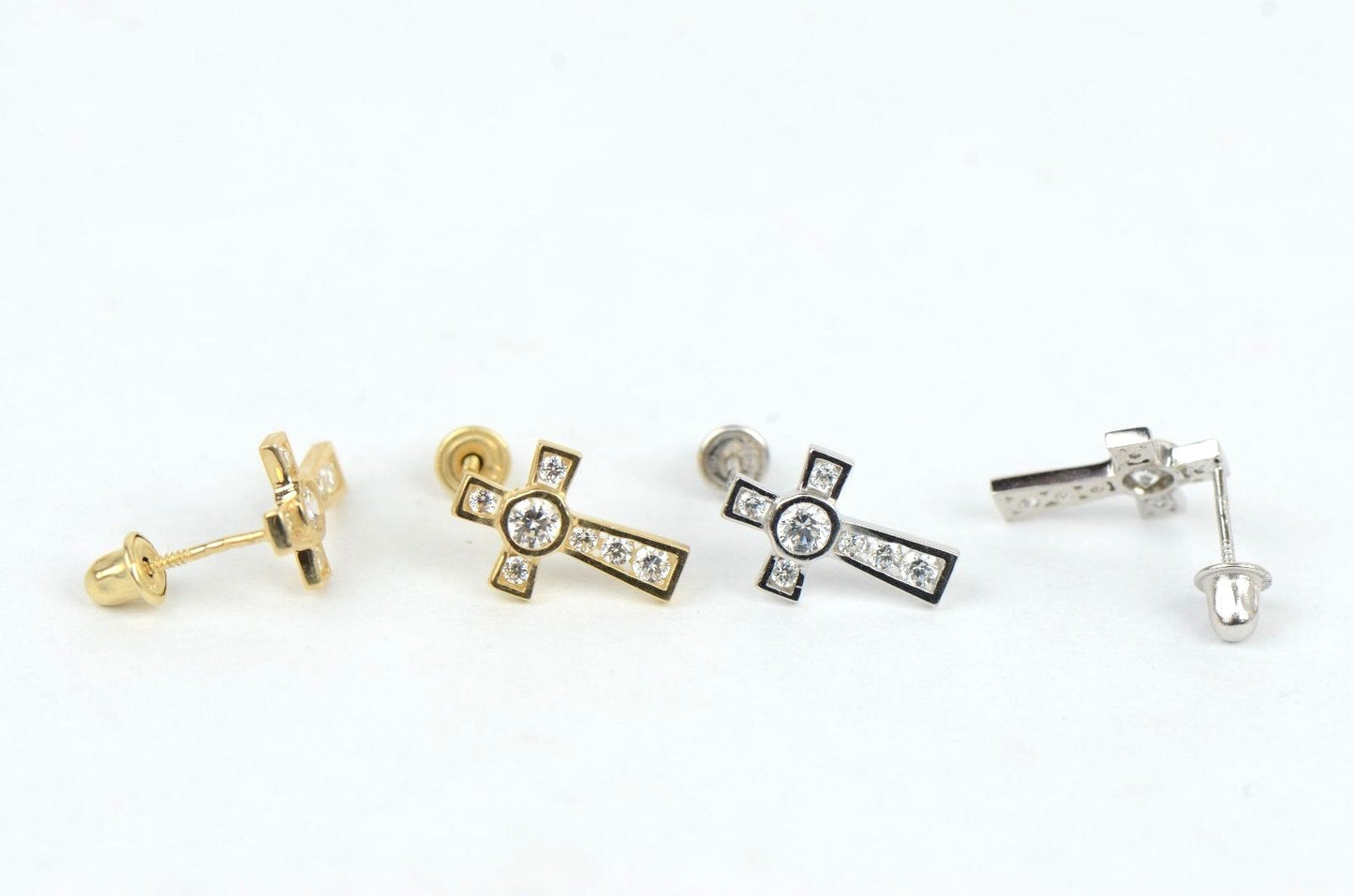 14K Yellow or White Gold Cubic Zirconia CZ Cross Earrings