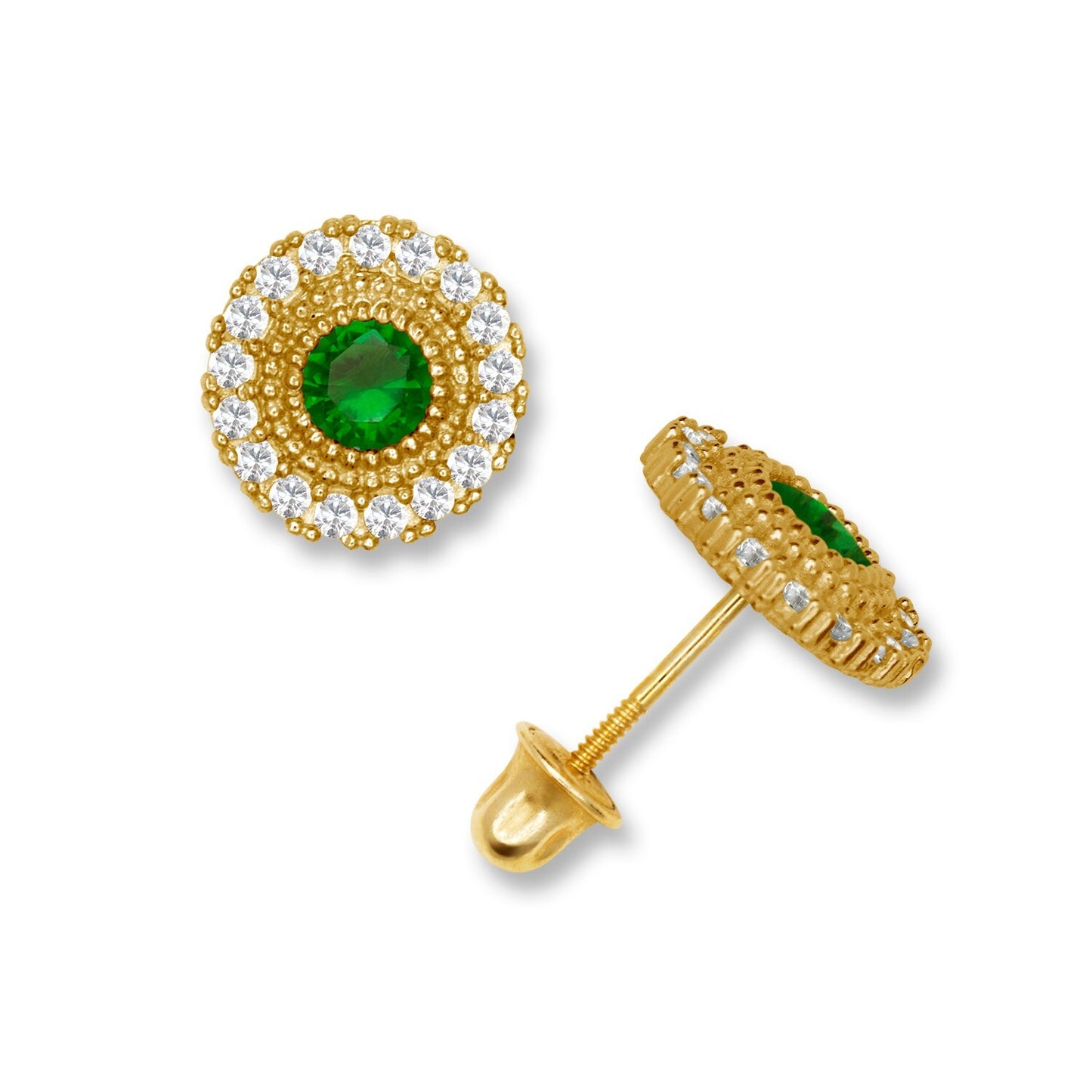 14K Yellow & White Gold Round Shaped CZ Earrings for Women