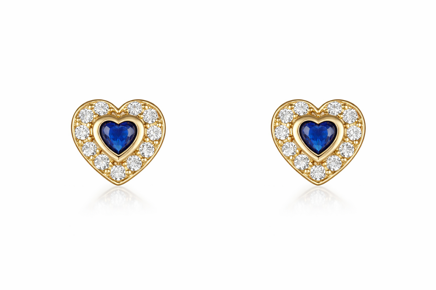 14k Solid Yellow Gold Halo Heart Stud Earrings
