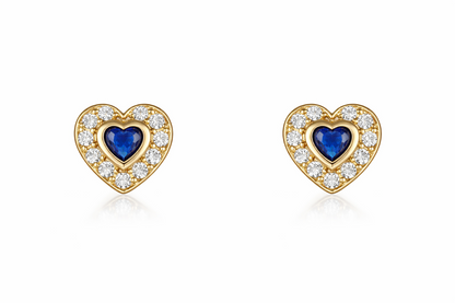 14k Solid Yellow Gold Halo Heart Stud Earrings