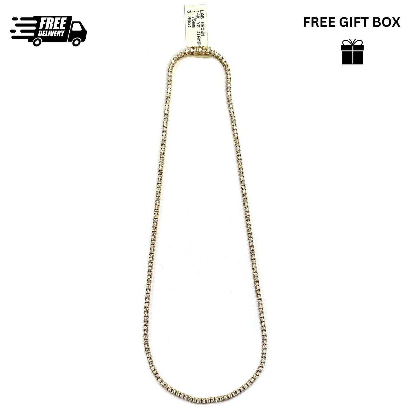 14K Yellow Gold Round Lab Grown Diamond Tennis Necklace 16 Inches