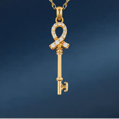 14k Yellow & white Gold Fancy Key Pendant For Women Jewelry