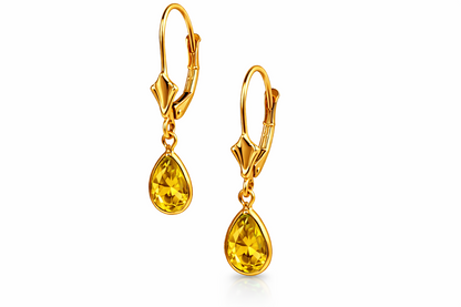 14KYellow Gold Leverback;Birthstone Tear Drop shape Dangle Earrings High Quality