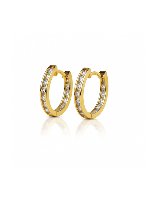 14k Yellow and White Gold Oval CZ Huggie Hoop Earrings