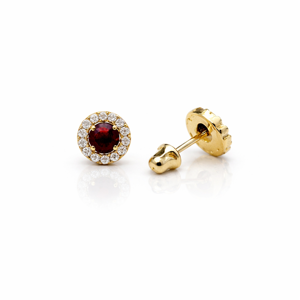 14k Yellow Gold Halo Stud Earrings with Screw  Back