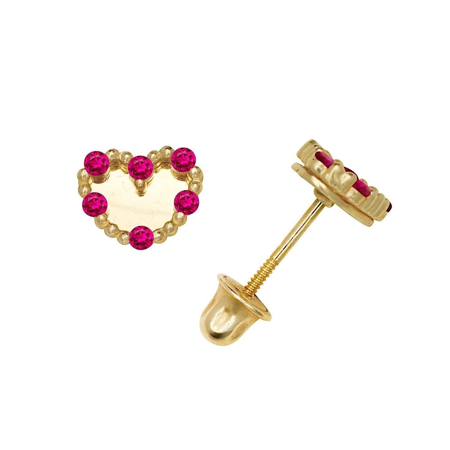 14K Yellow & White Gold Classic Heart Shaped CZ Stud Earrings for Women