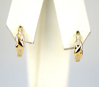 hoop 14k yellow gold round CZ earrings huggies huggie earring