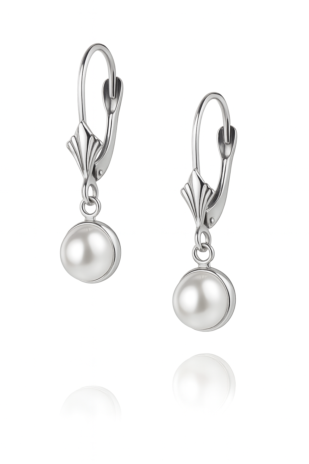 14k Yellow or White Gold Leverback Dangle White Natural Pearl Earrings
