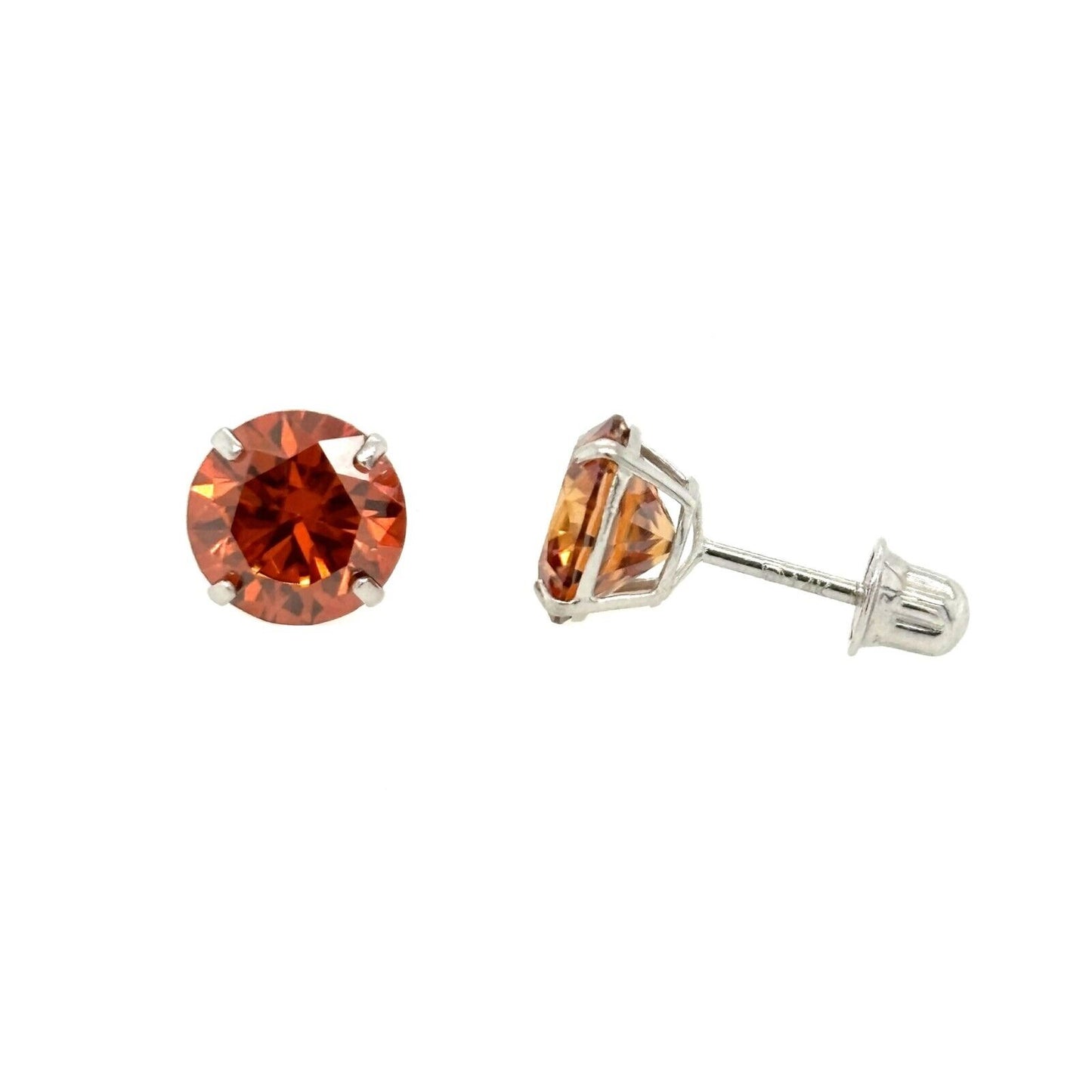 14K Gold GRA Certified D-VVS1 Round Orange Moissanite Screw Back Studs Earrings